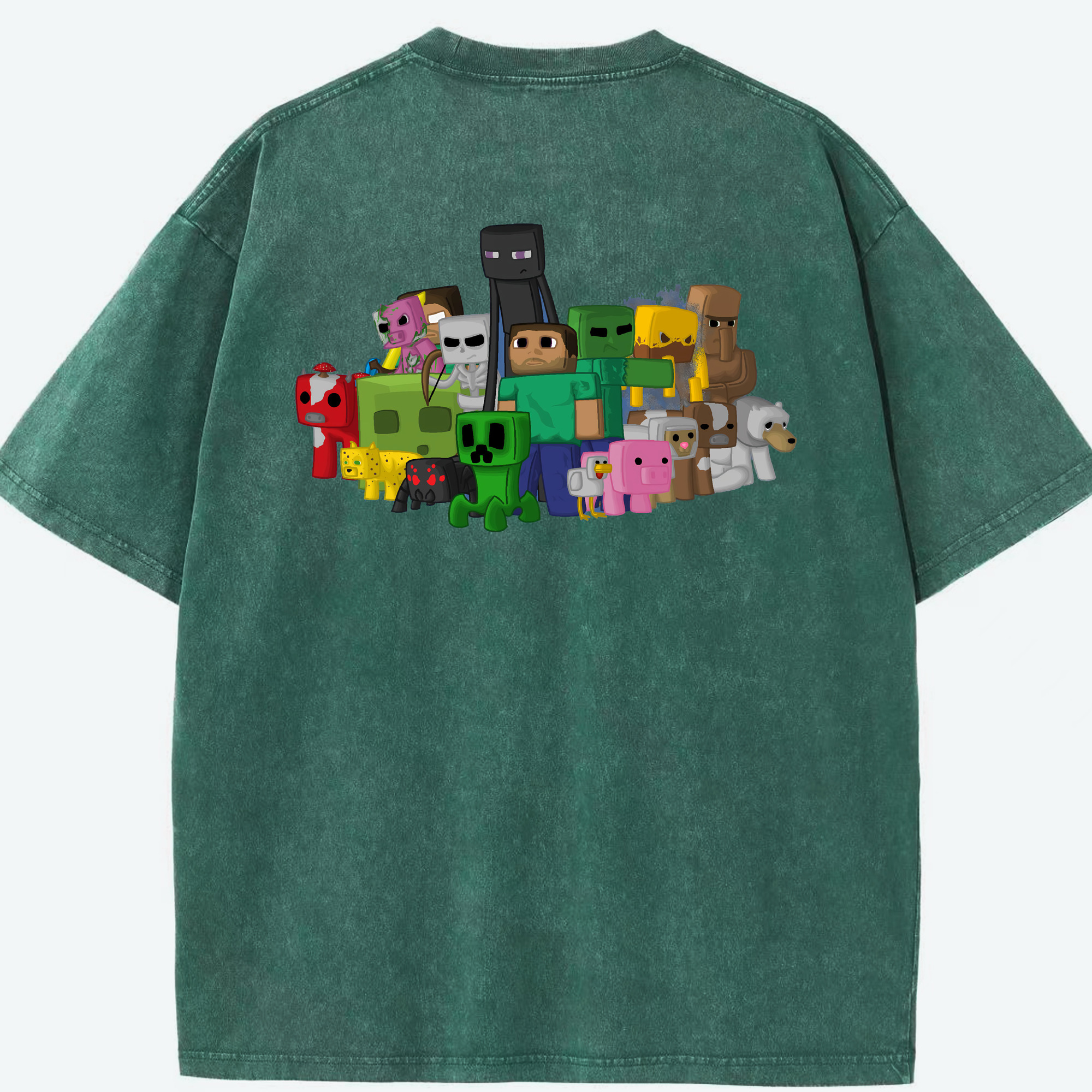 （画像用） マインクラフト ブロックの世界 Minecraft MC Block world 綿100% ヴィンテージ風 半袖Tシャツ（背面プリント）
